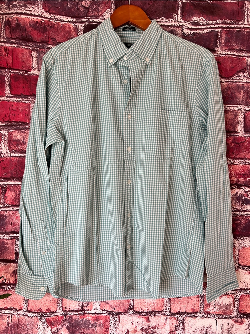 J.Crew Men's Slim Untucked Gingham Shirt Green/White NWT